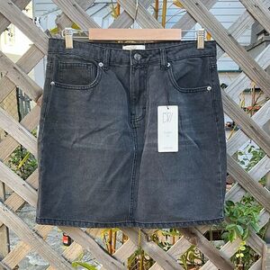 DTT Gabby High Waist Denim Skirt in Washed Black